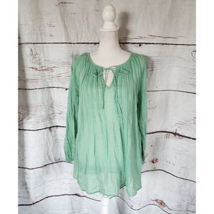 Sundance Pin Tuck Long Sleeve Green Tunic Size Small